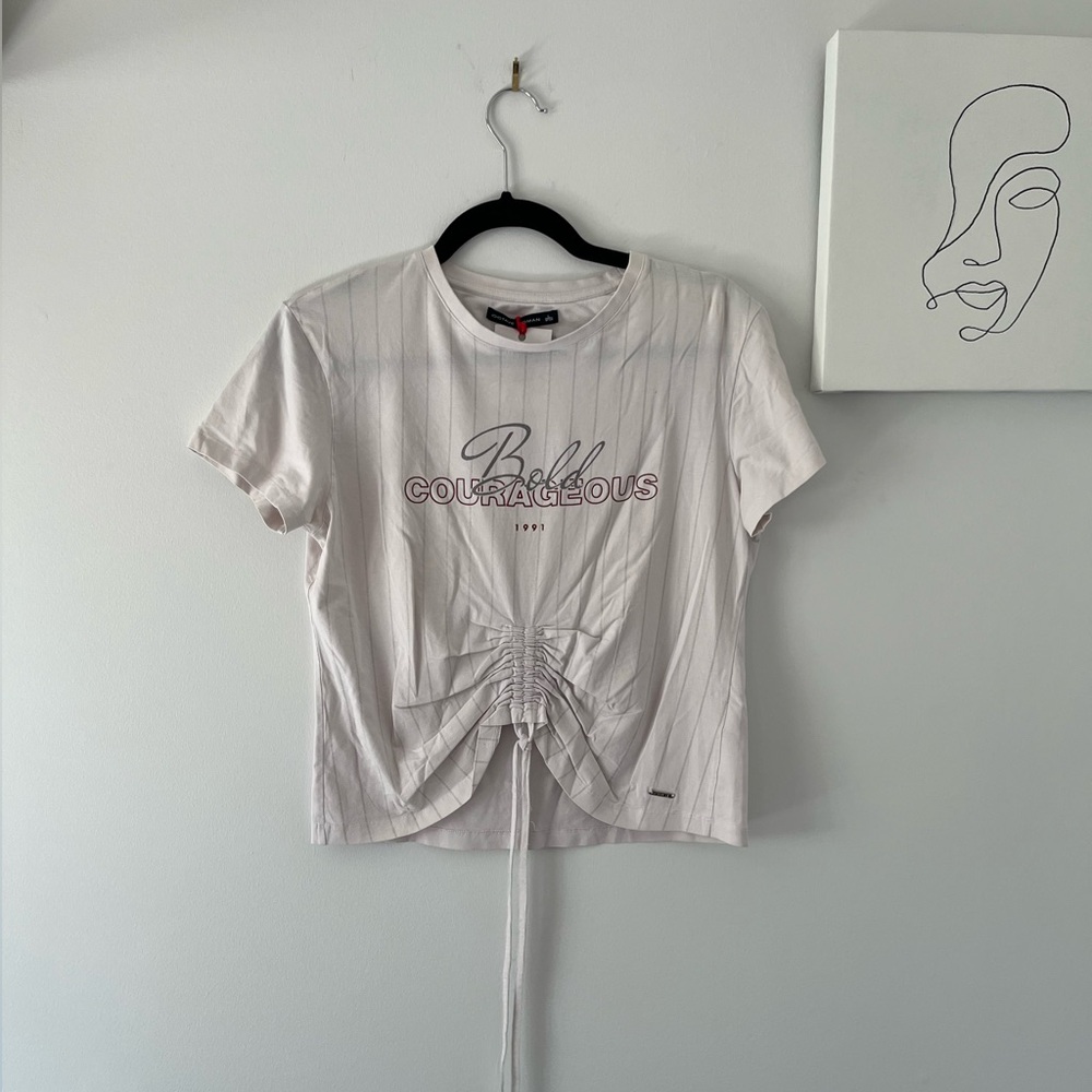 Y2K inspired White Short sleeve tee-shirt with front ruching